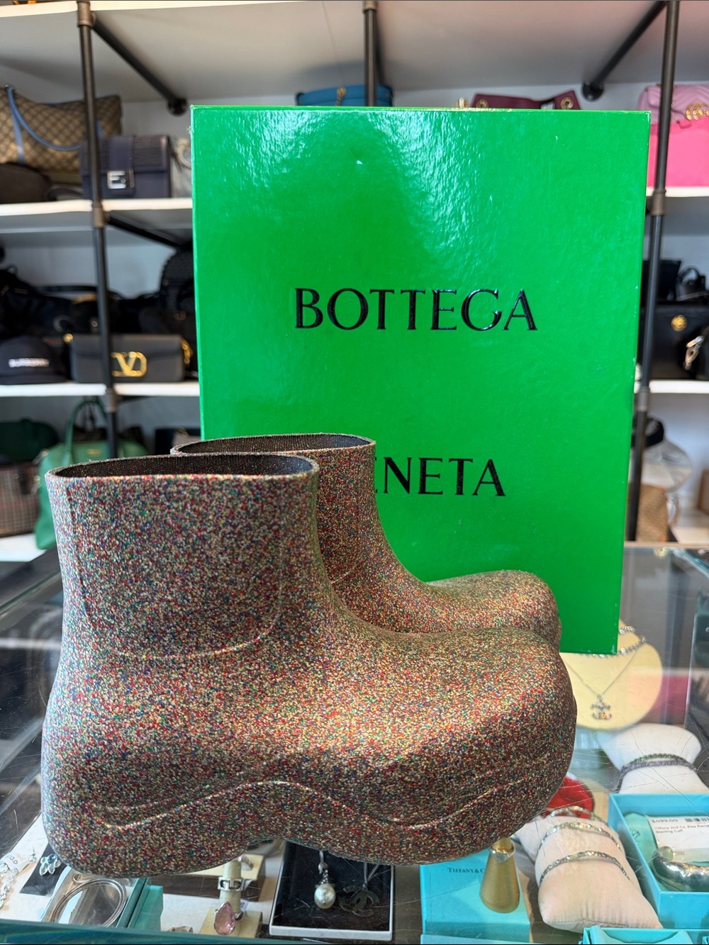 Bottega Veneta Multicolor Glitter Platform Kids Boots